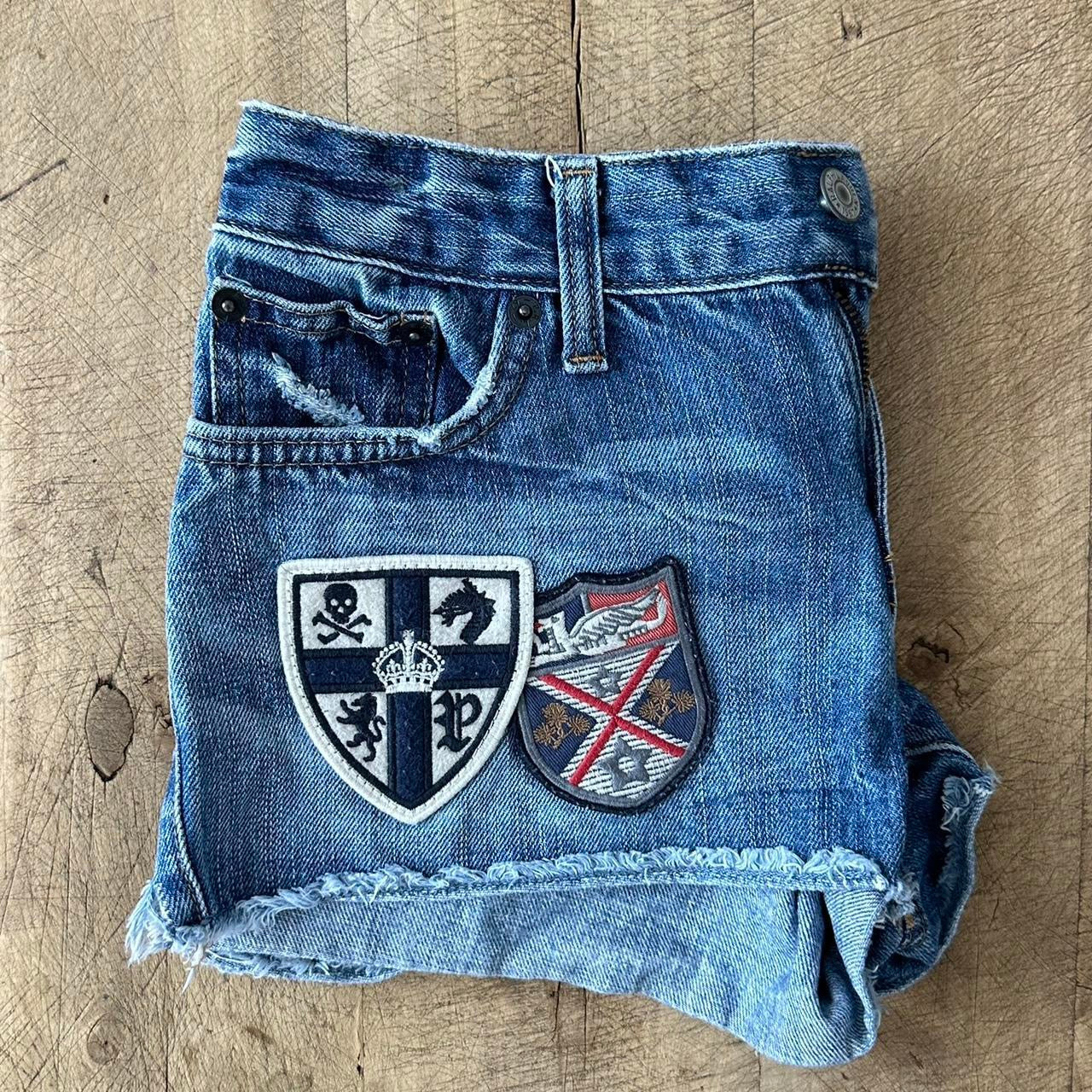 Vintage 00’s Ralph Lauren skull and crossbones patch denim shorts