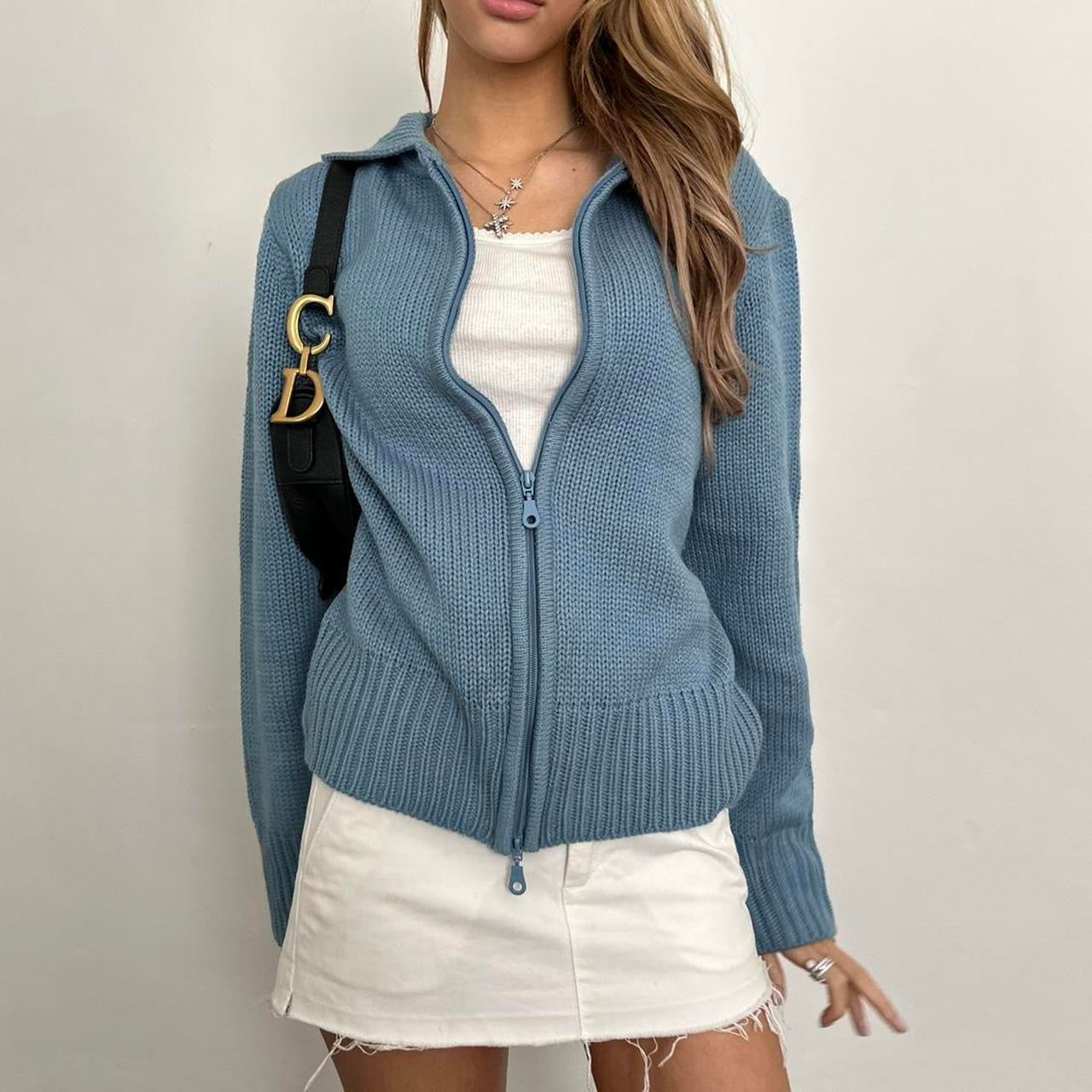 Vintage blue knit zip up