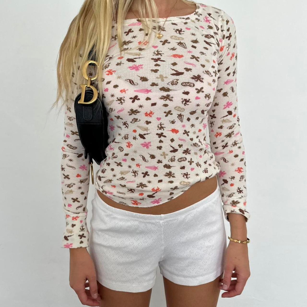 Vintage American waffle pattern long sleeve top
