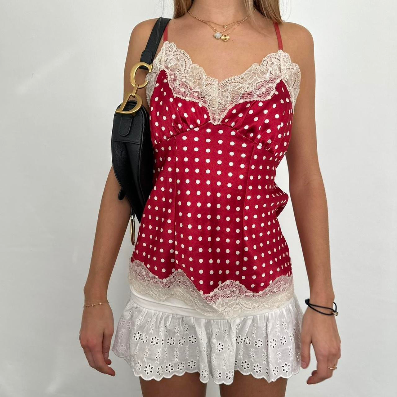 Vintage silky red polka dot top