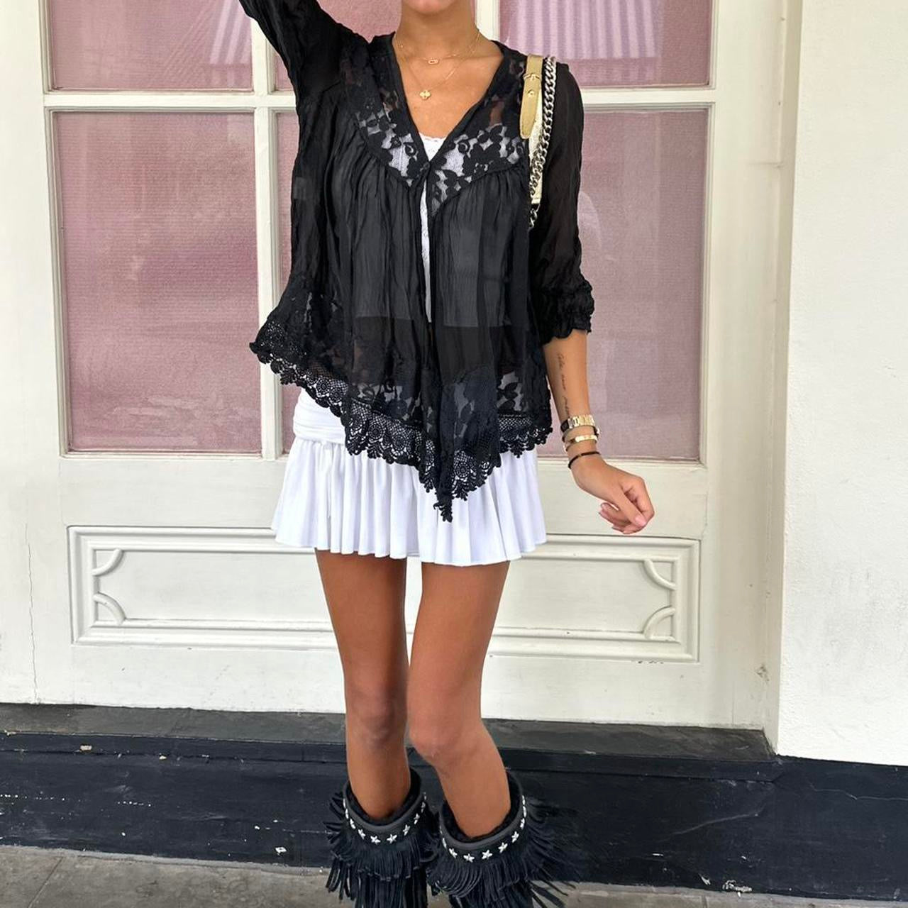 Vintage 90’s black lace long sleeve cardigan top