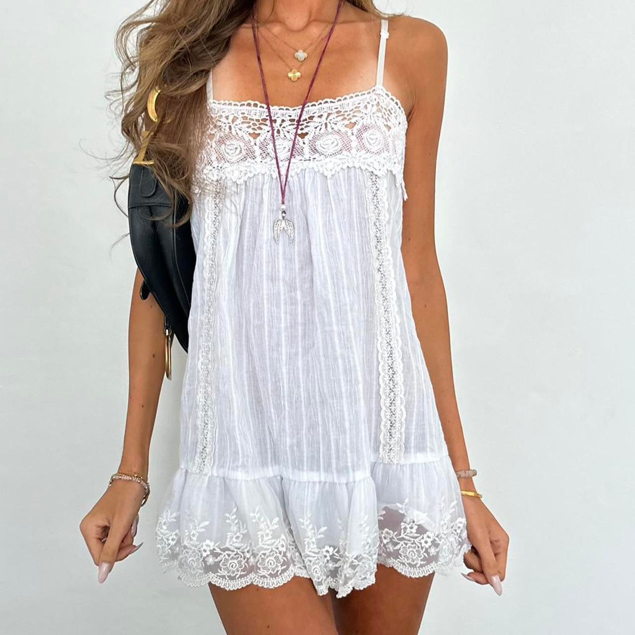 Vintage 00s white boho lace summer dress