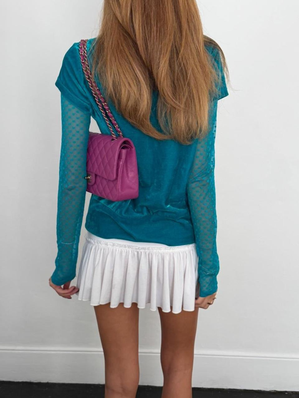 Vintage 00’s turquoise velvet cross design top