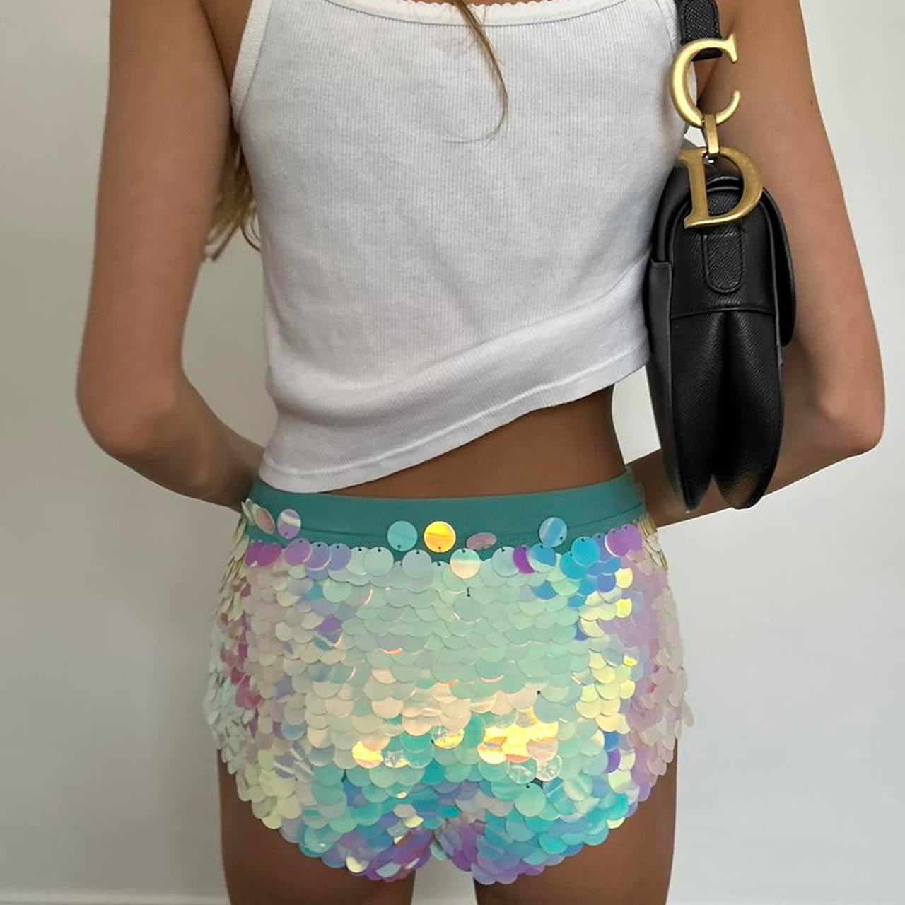 Vintage blue mermaid sequin shorts