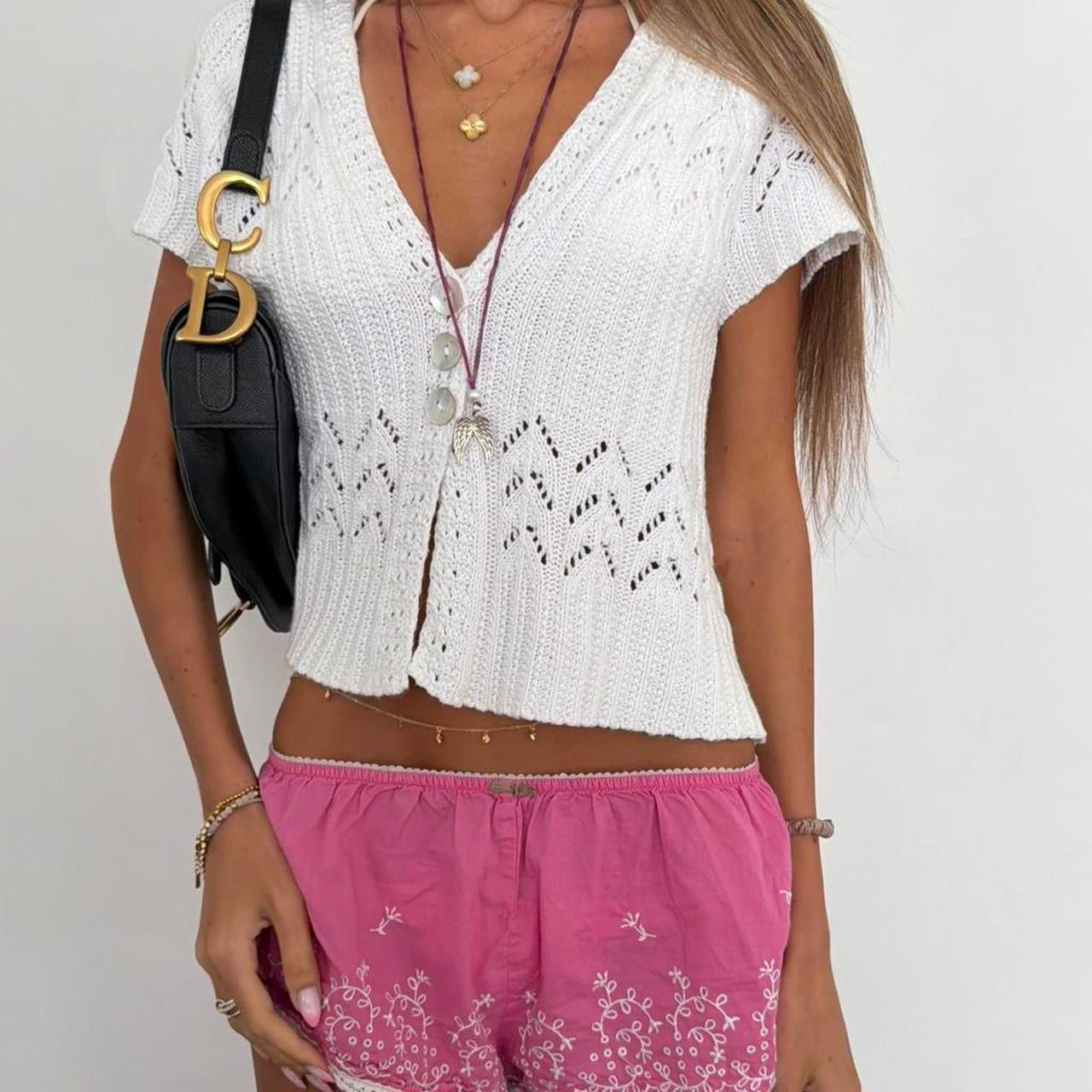 Vintage 90’s white crochet cardigan top