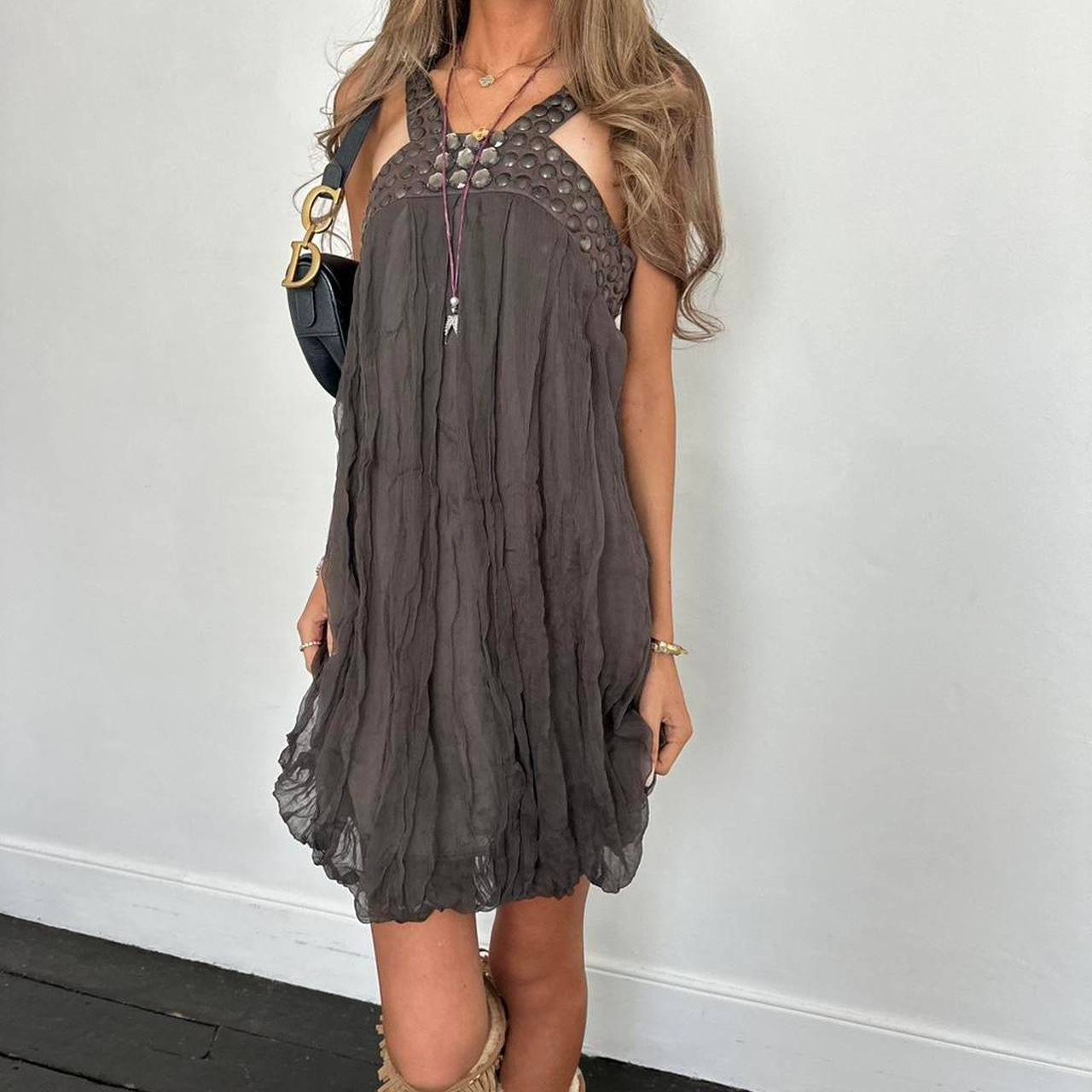 Vintage 00s brown boho mini dress
