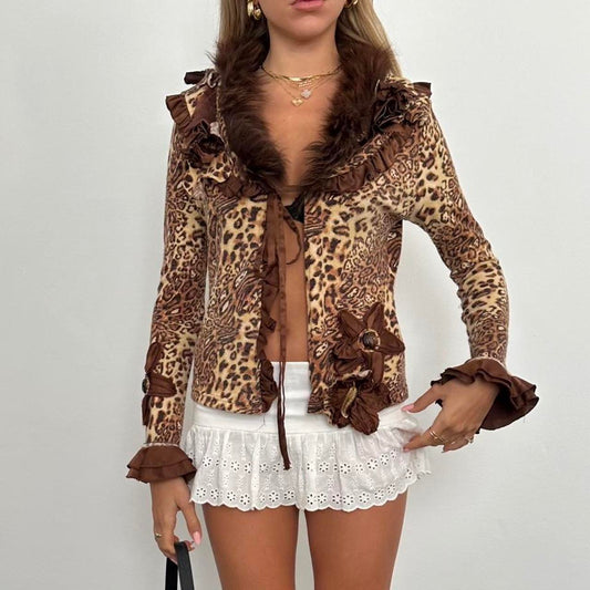 Vintage 90’s leopard print tie up cardigan