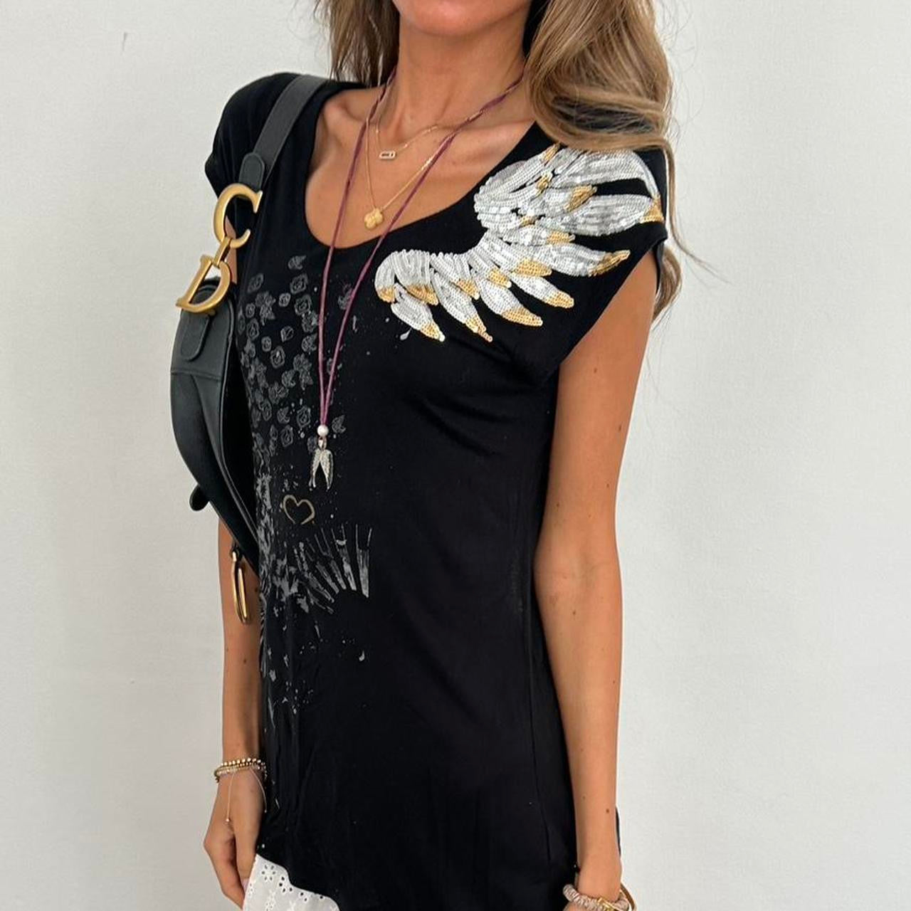 Vintage 2000s angel wing sequin cami top