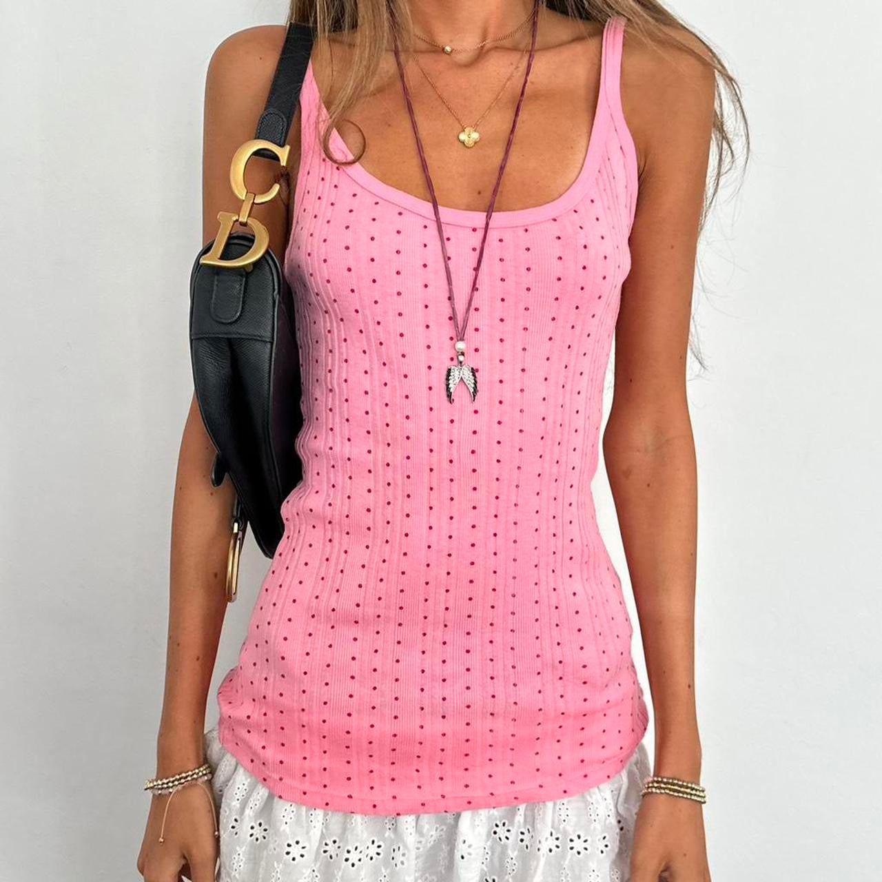 Vintage 2000’s polka dot pink tank top