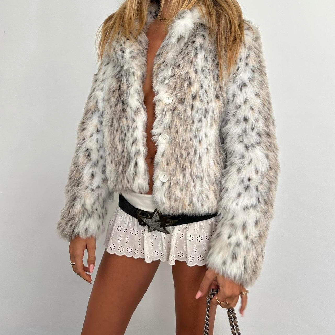 Vintage 2000’s faux fur snow leopard jacket