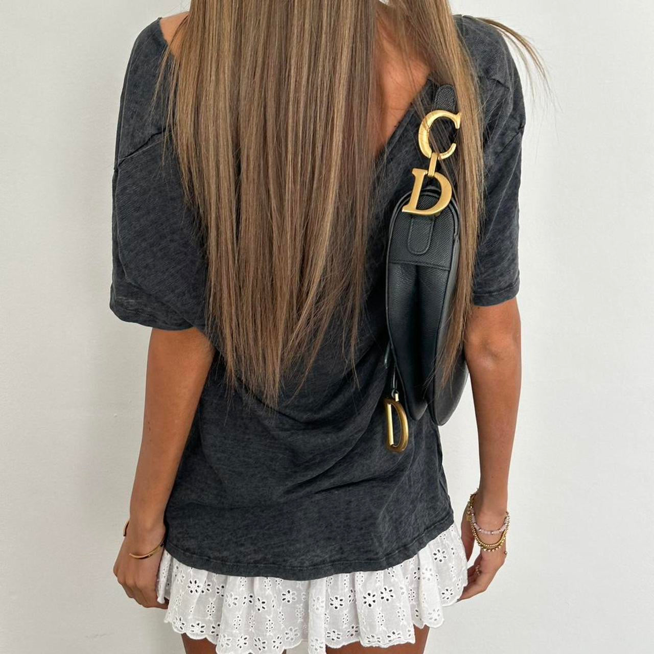 Vintage grey gothic script top ‘Tired Girl Club’