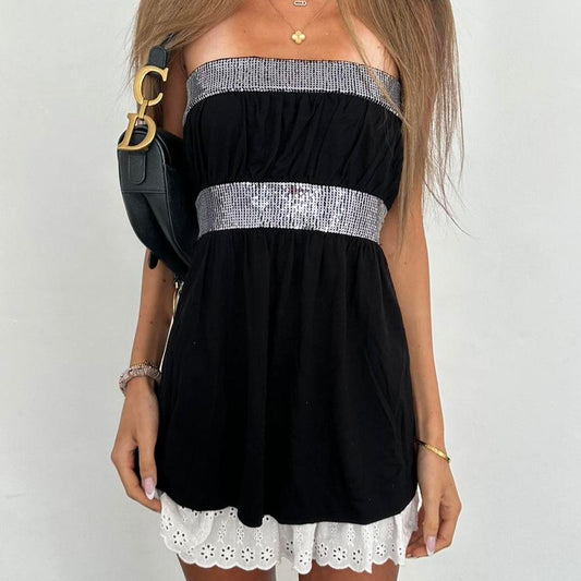 Vintage 2000’s black strapless sequin black top