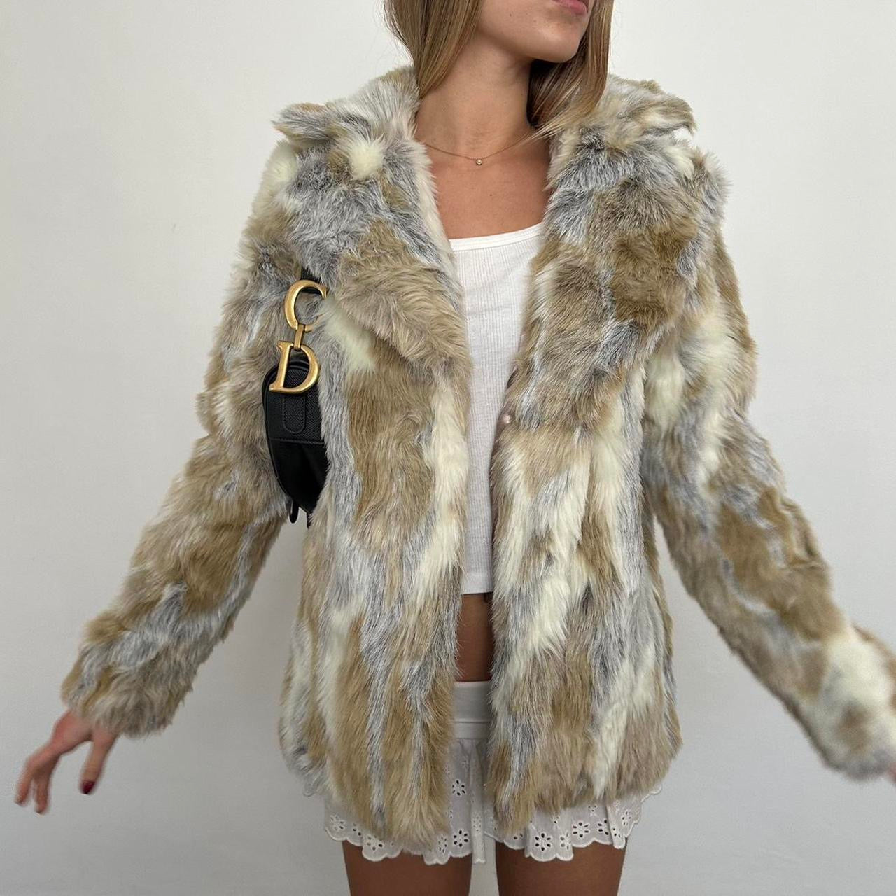 Vintage 2000’s brown & grey faux fur jacket