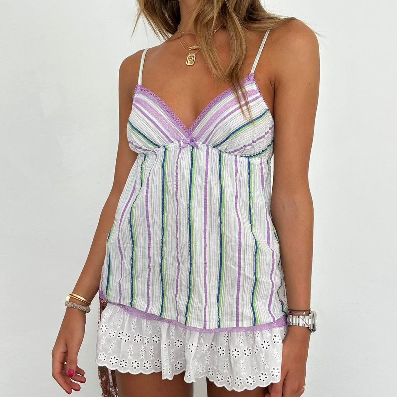 Vintage 00s Victoria’s Secret purple stripe babydoll top
