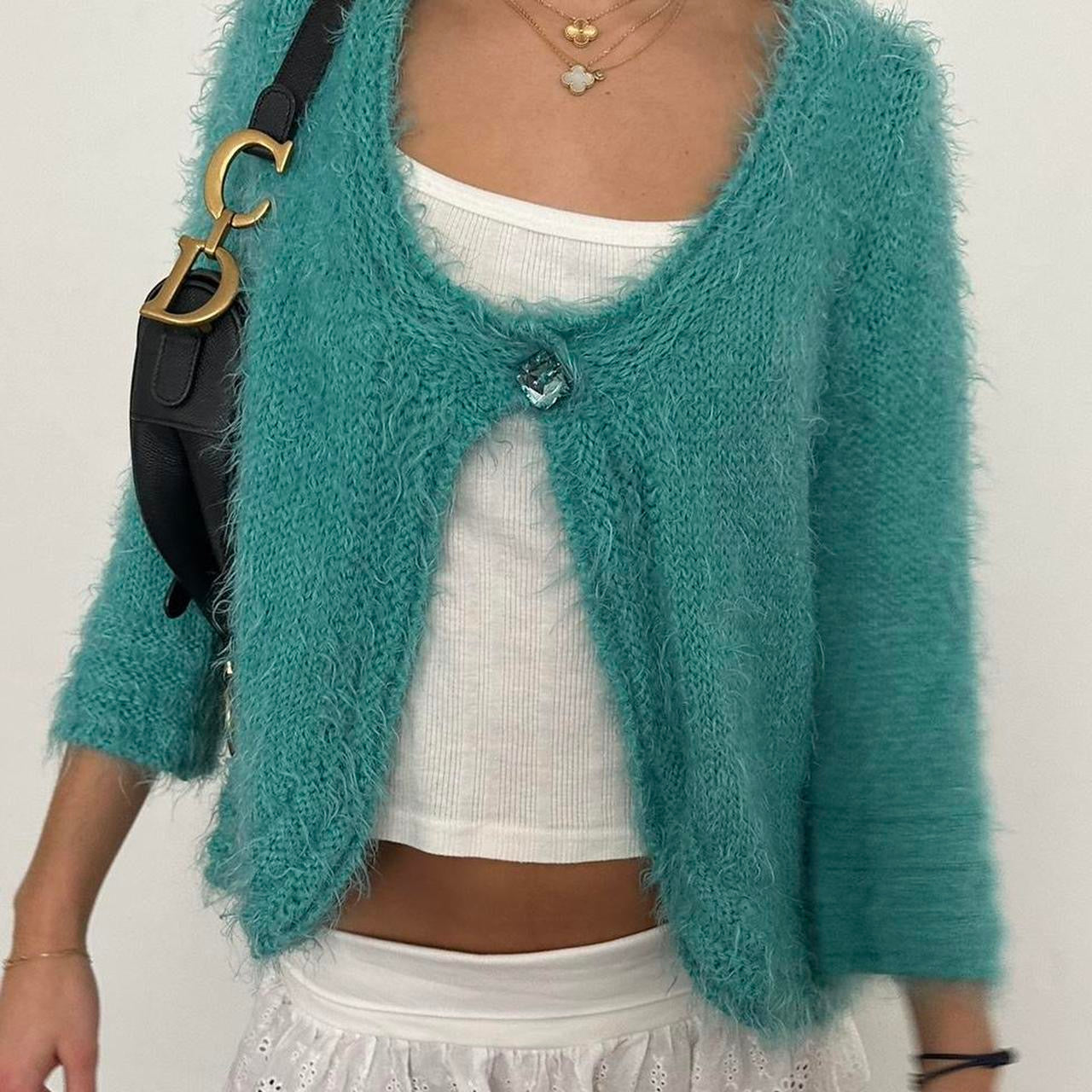 Vintage 90’s turquoise knit cardigan top