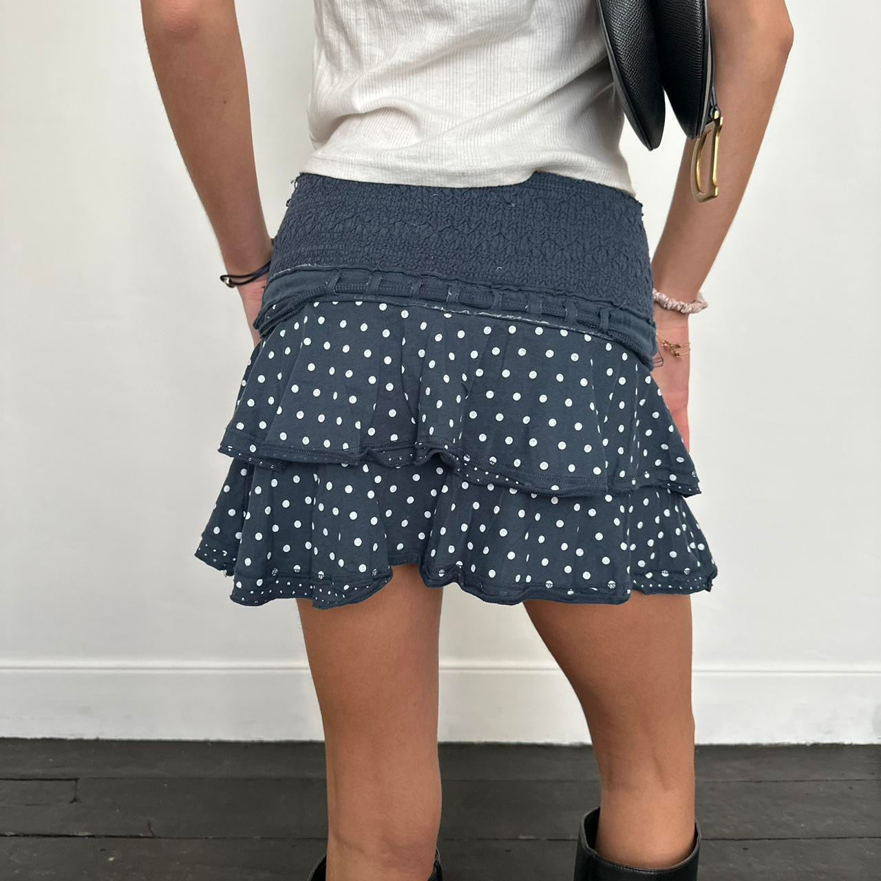 Vintage 2000s navy polka dot mini skirt