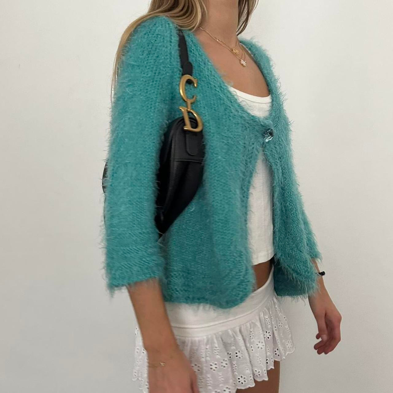 Vintage 90’s turquoise knit cardigan top