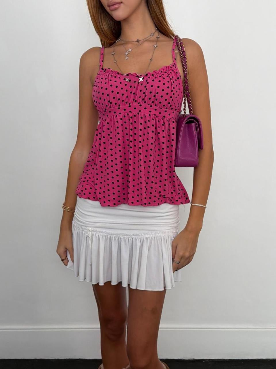 Vintage 00’s pink polka dot babydoll top