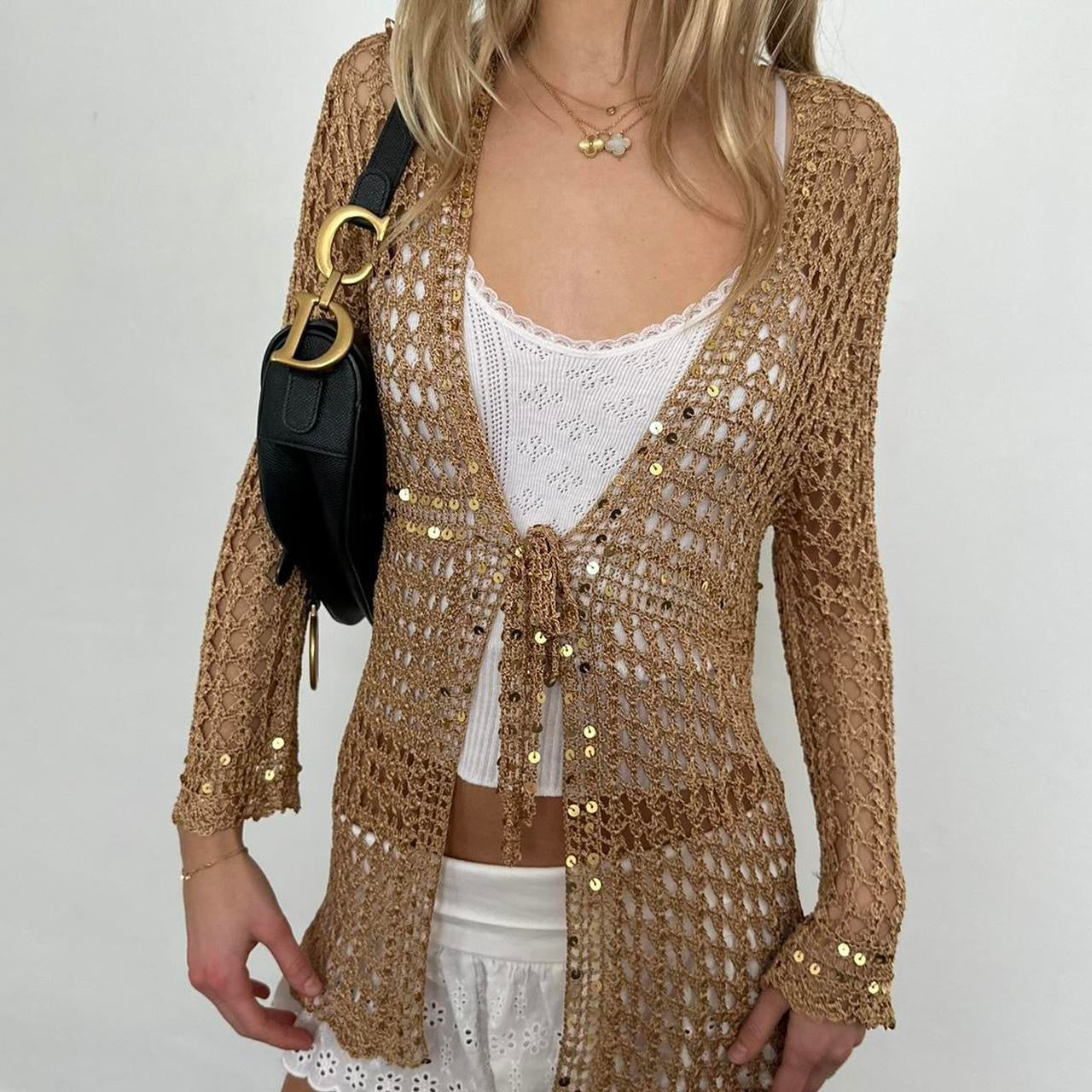 Vintage crochet sequin cardigan top