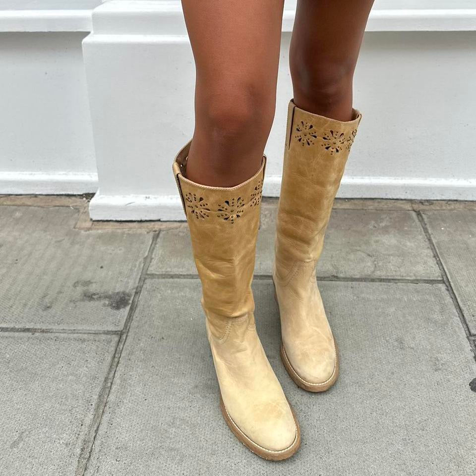 Vintage leather light beige bohemian boots ♡