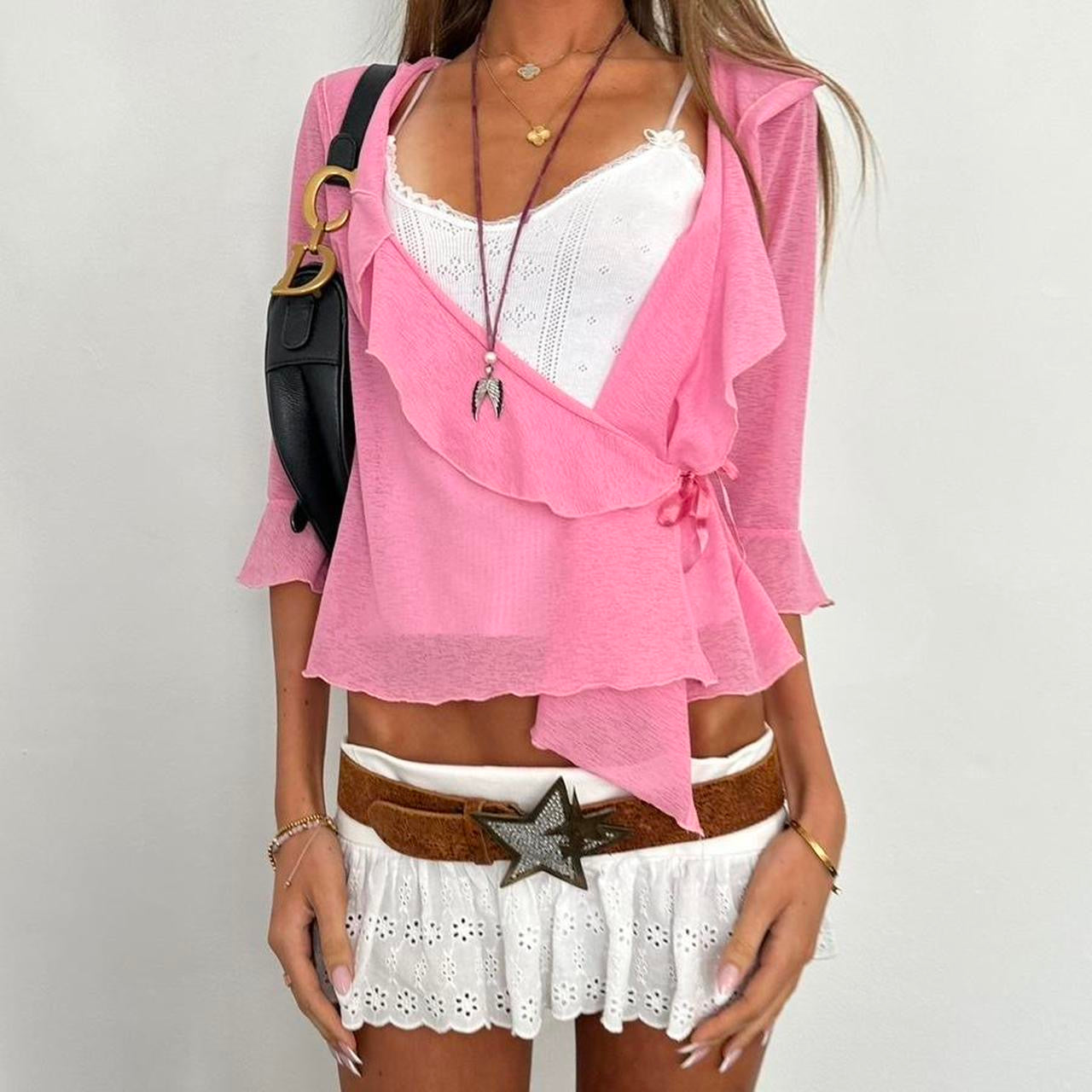 Vintage pink wrap tie up top