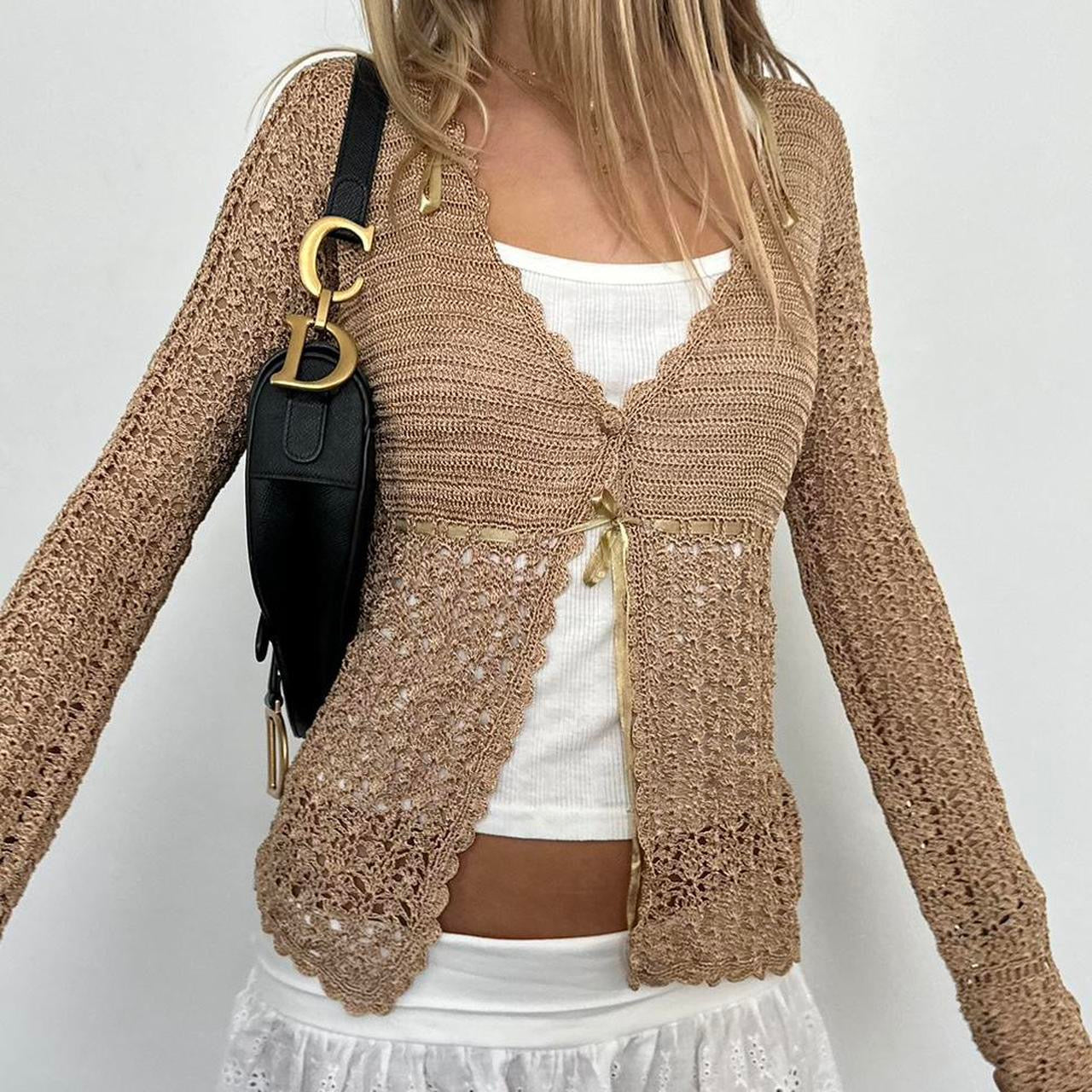 Vintage 90’s brown crochet knit cardigan top