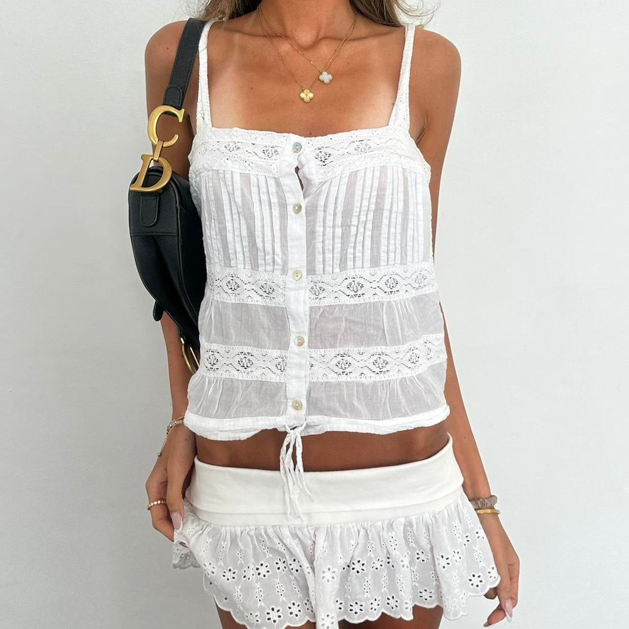 Vintage 00s white boho camisole top