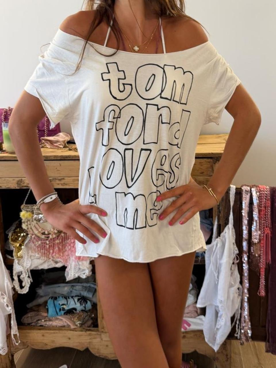 Vintage 00’s ‘Tom Ford loves me’ white top/ dress summer top
