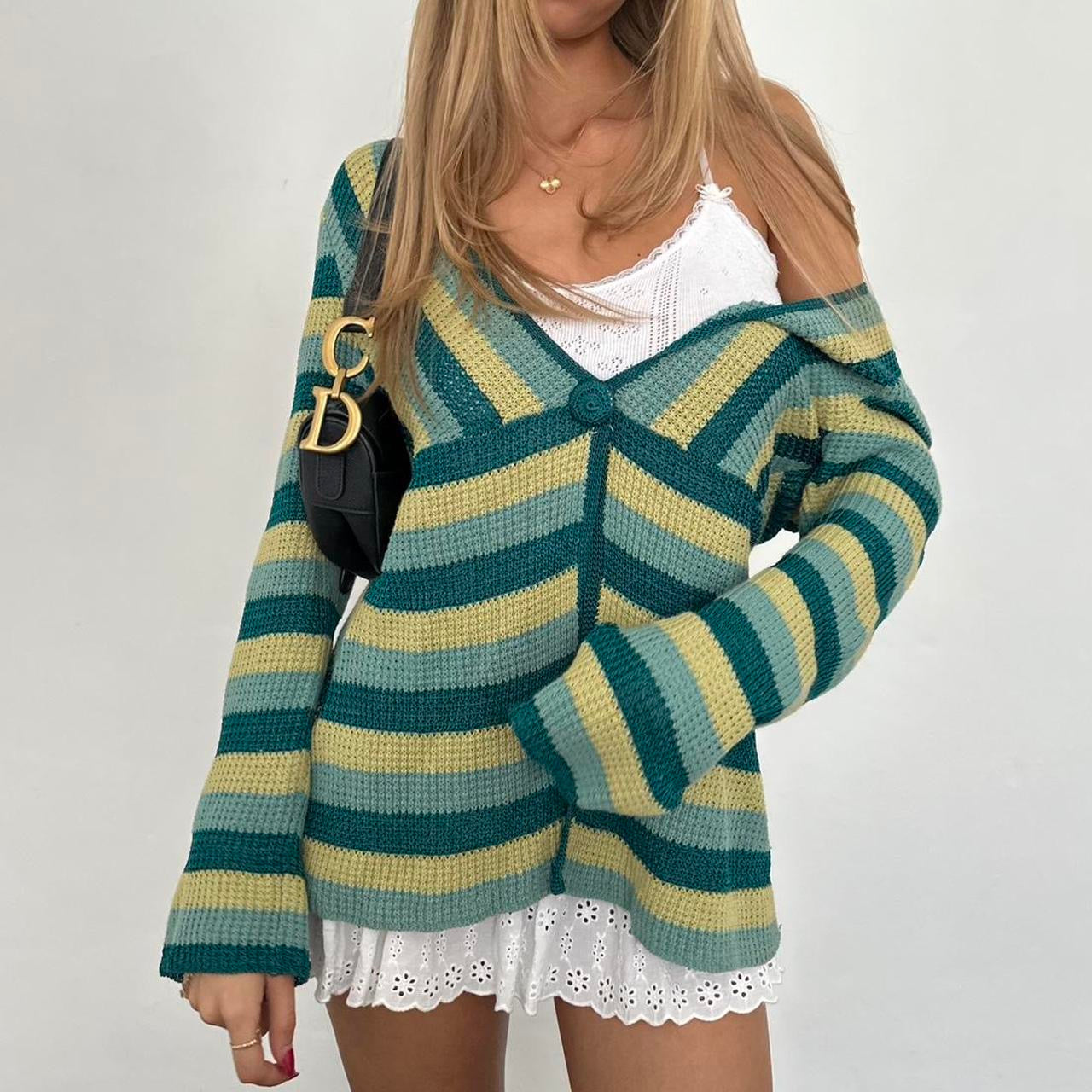 Vintage 90’s green open front button cardigan