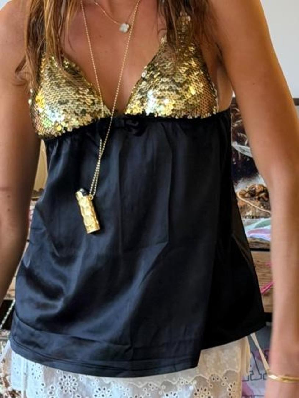 Vintage 00’s black and gold sequin cami top
