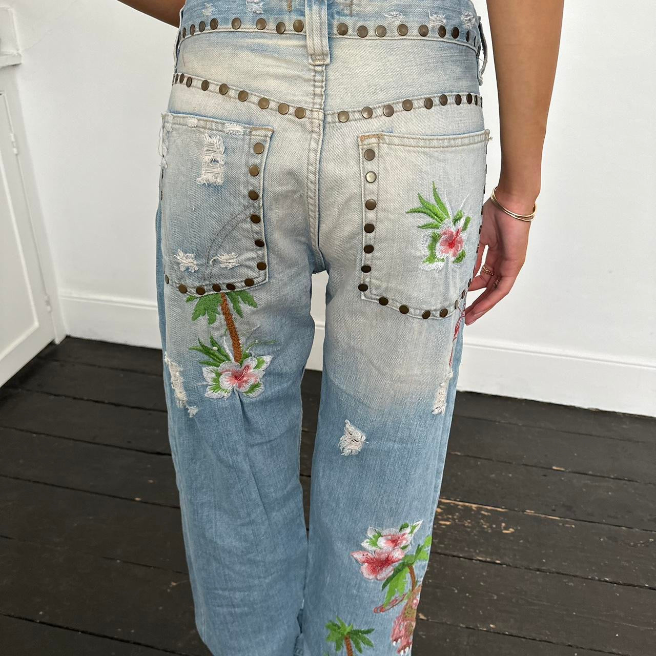 Vintage Dolce & Gabbana iconic rare 90s palm tree jeans 🩵🏄🏼‍♀️