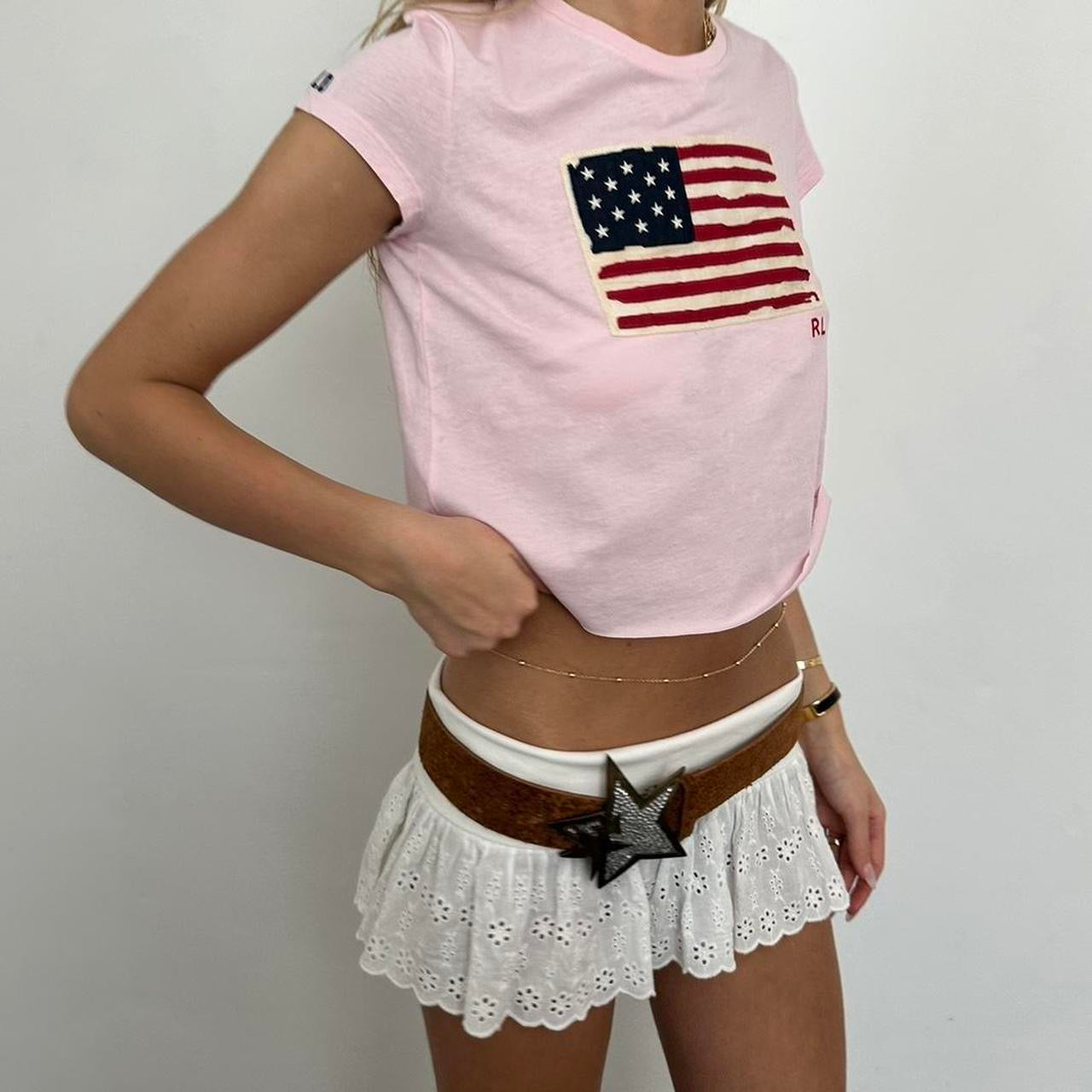 Vintage Ralph Lauren American flag pink baby tee ⭐️ 🇺🇸