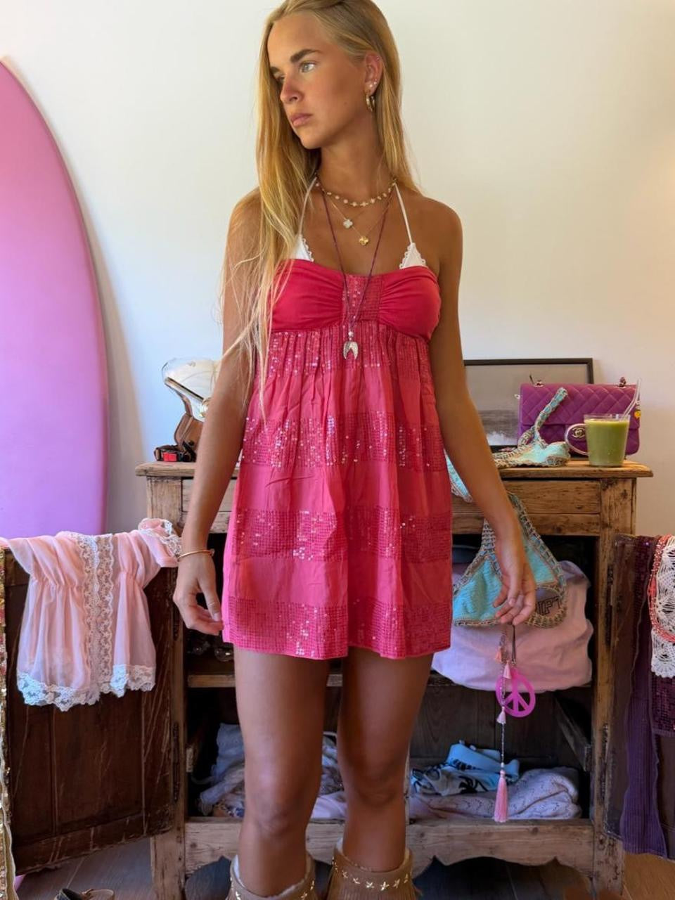 Vintage 00’s pink sequin strapless mini dress