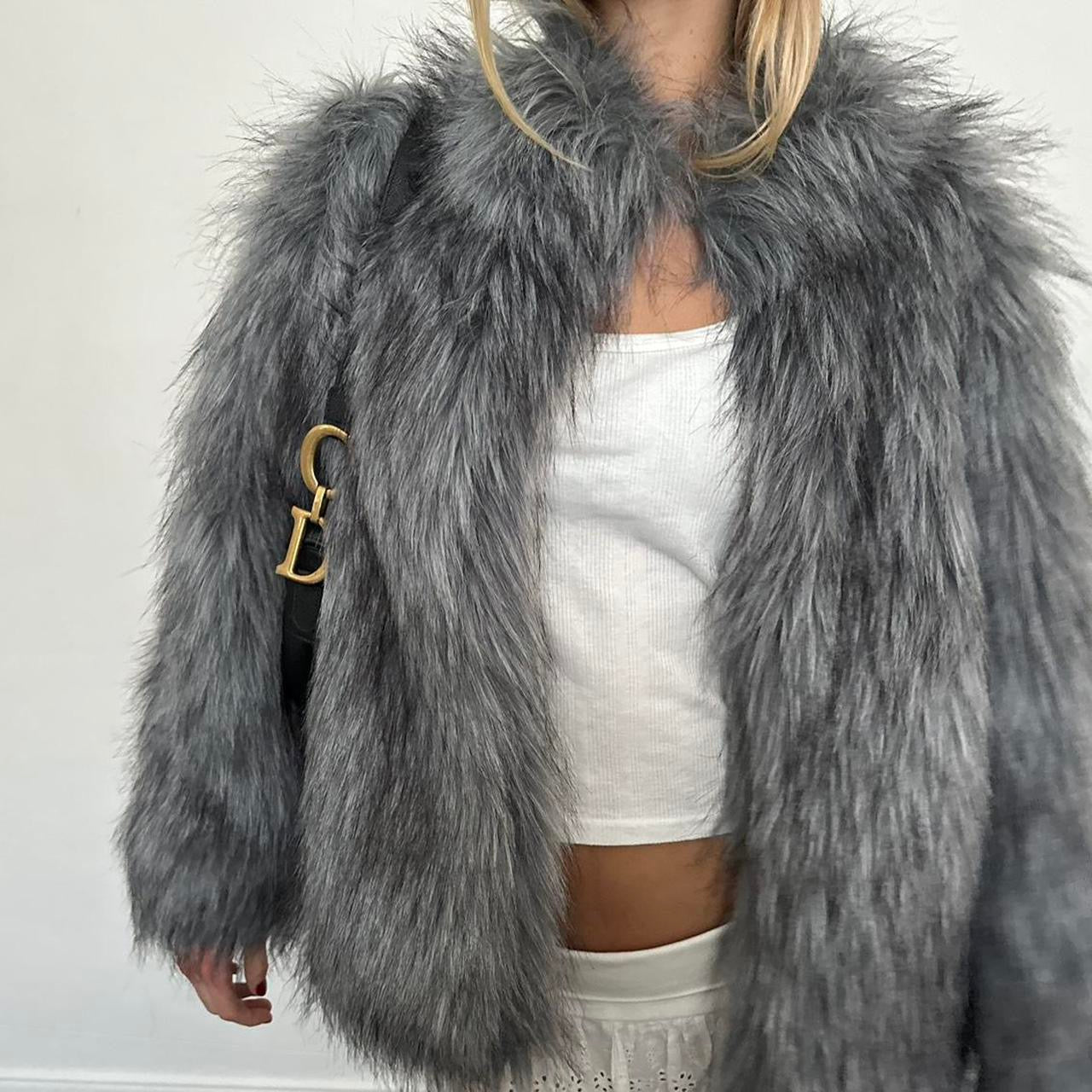 Vintage 2000’s grey faux fur jacket