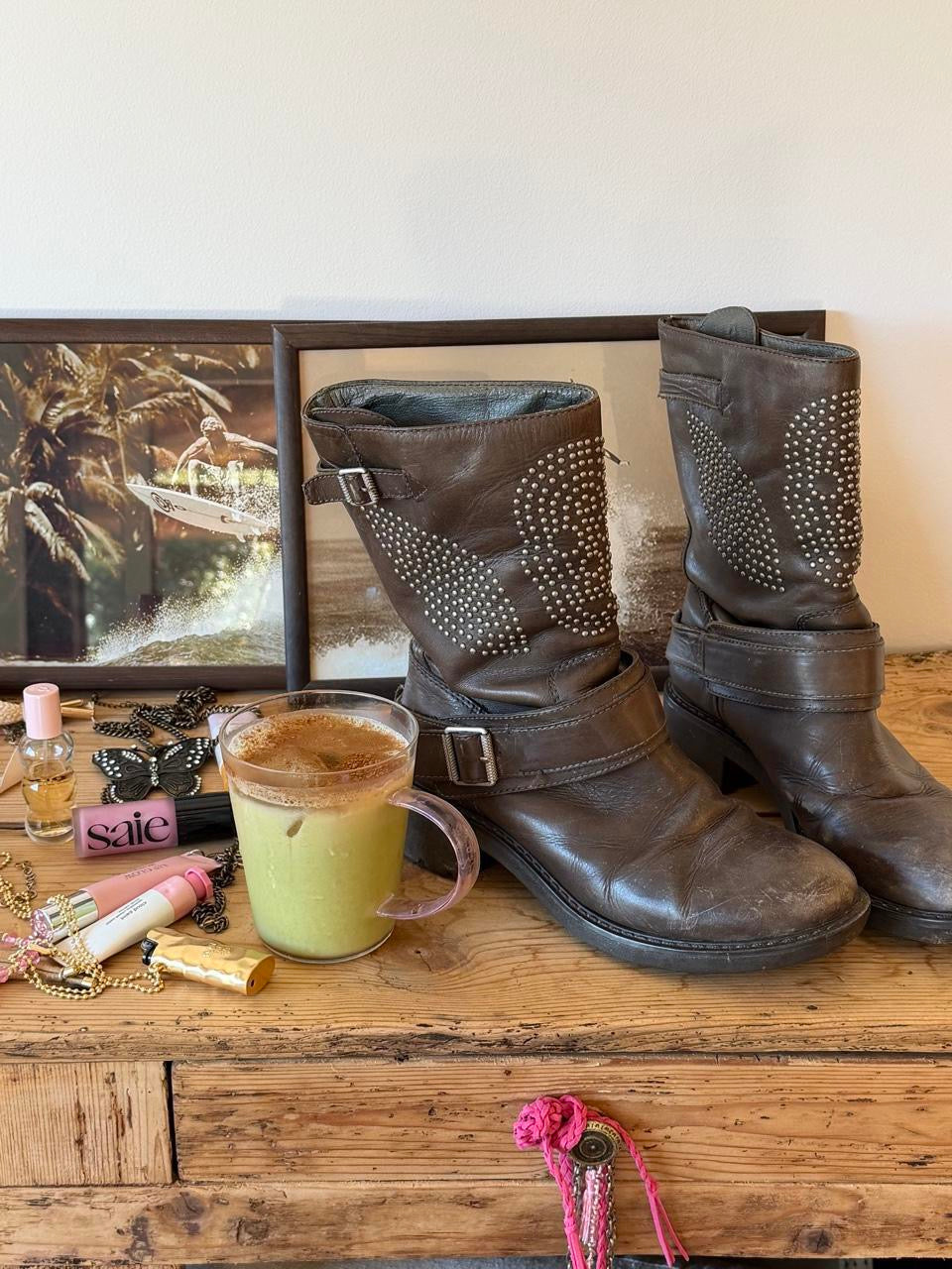Vintage 00’s studded skull angel wing leather boots