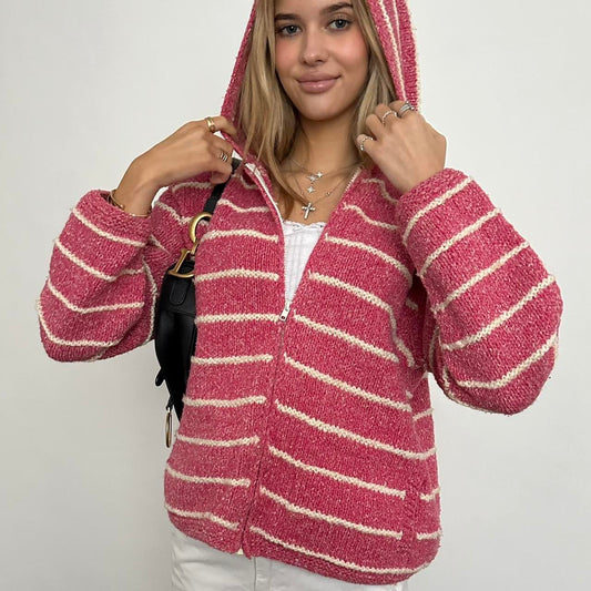 Vintage knitted pink striped zip up jacket 🧺