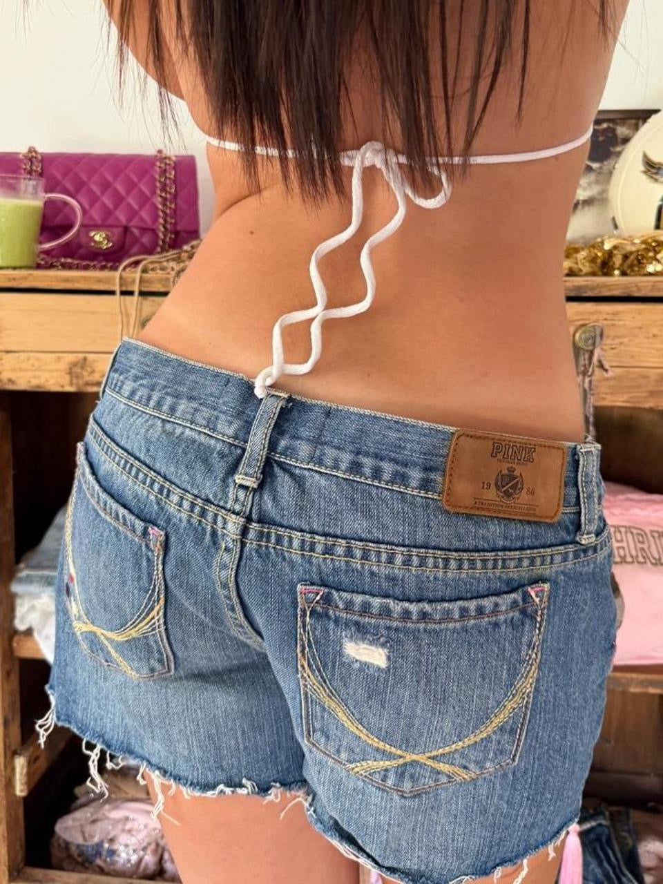 Vintage 00s Victoria’s Secret peace sign denim shorts