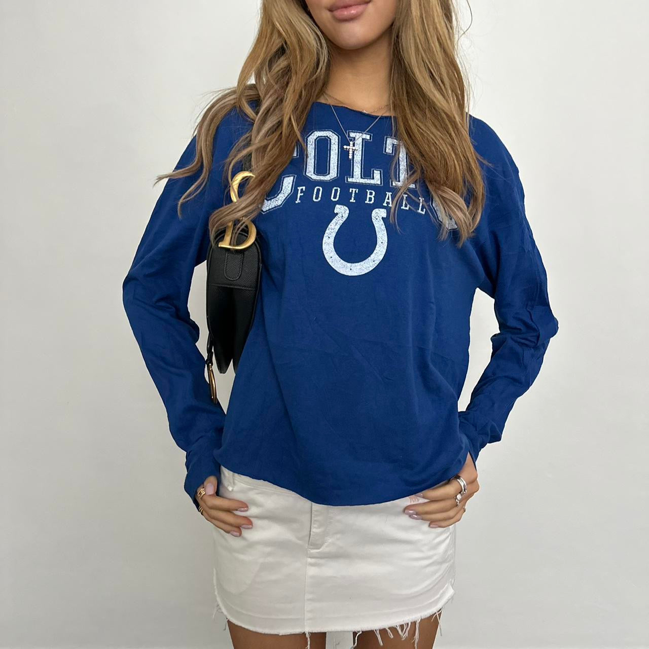 Vintage sporty football blue off shoulder top ♡