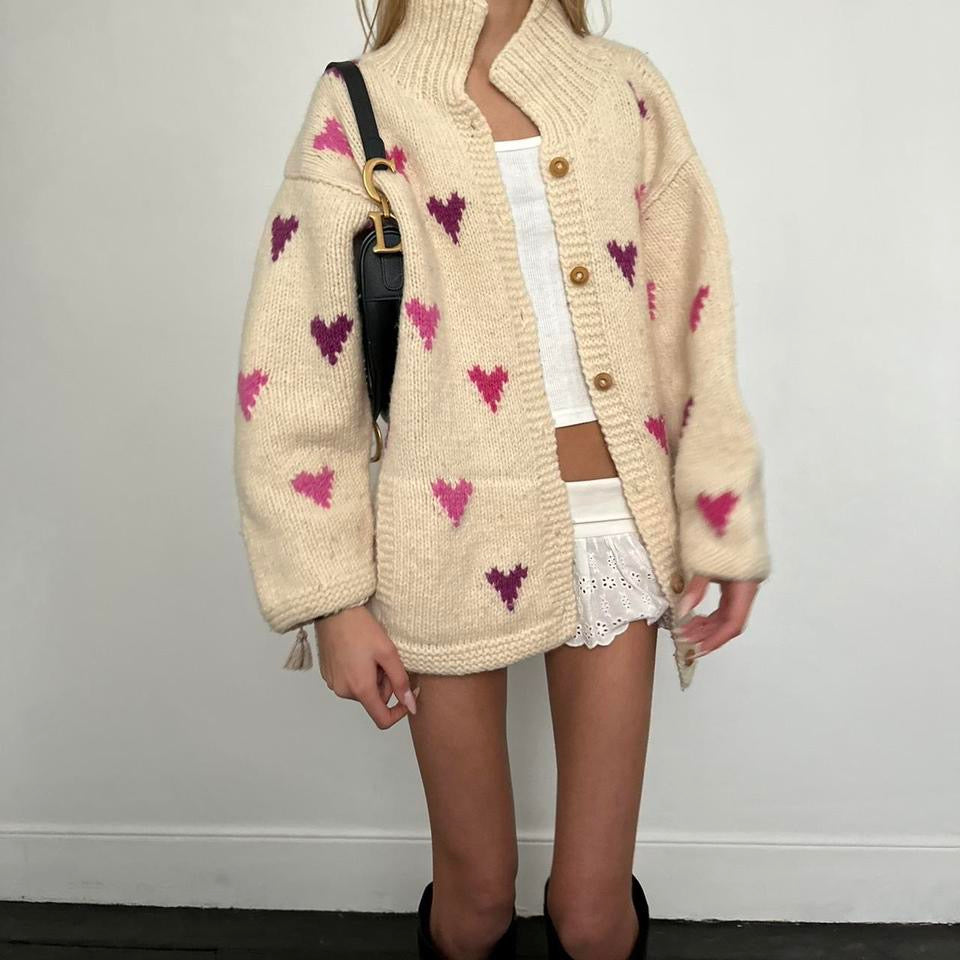 Vintage knitted pink heart pattern jacket