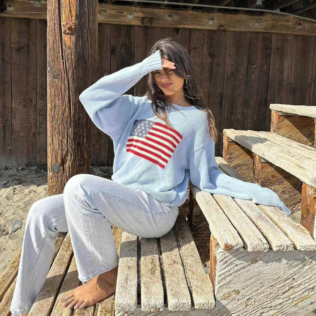 Vintage 90s Ralph Lauren blue cotton knit jumper