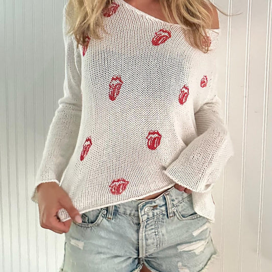 Vintage Rolling Stones knitted off the shoulder sweater 💗