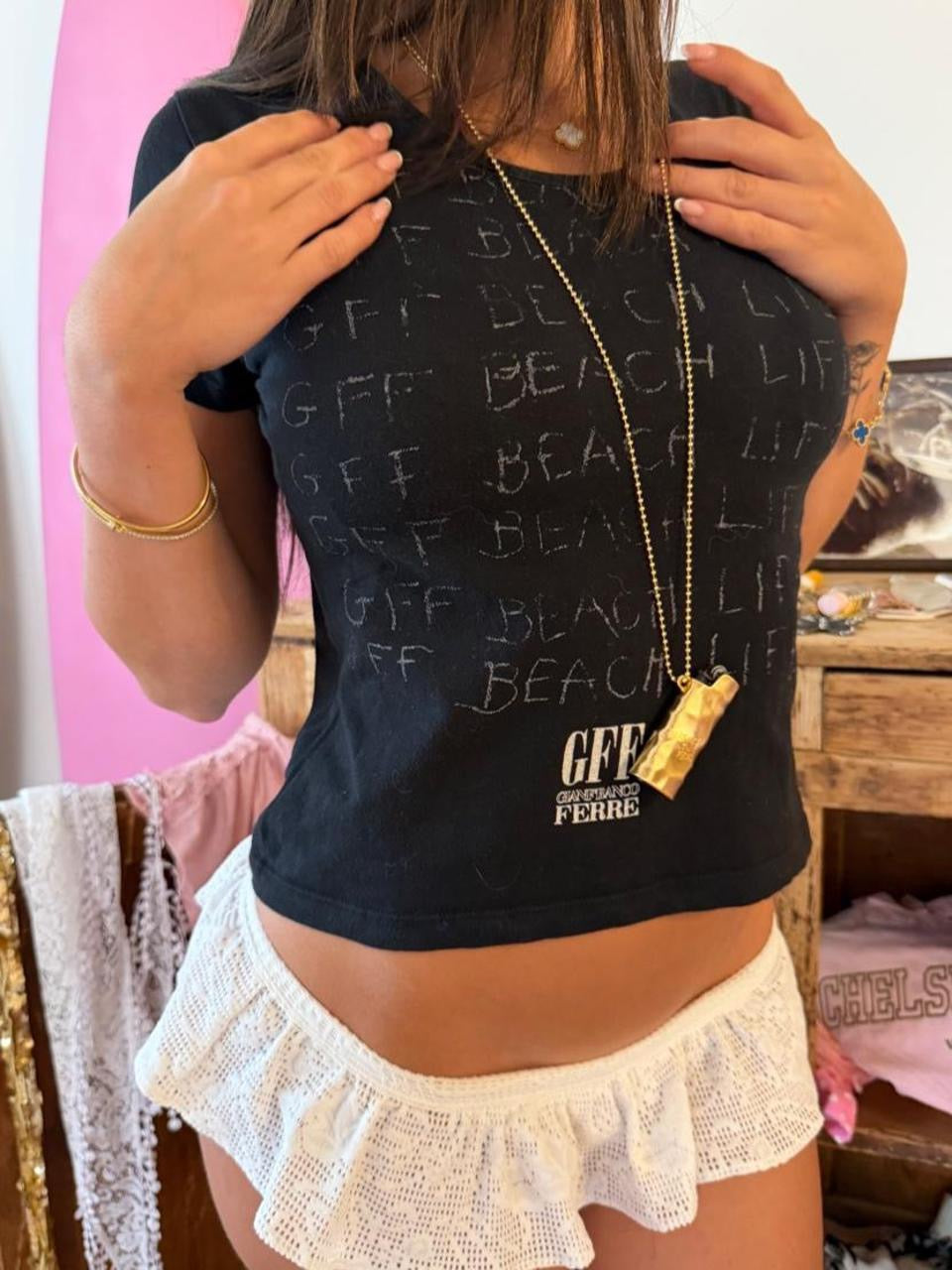 Vintage 90’s Beach Life! black baby tee
