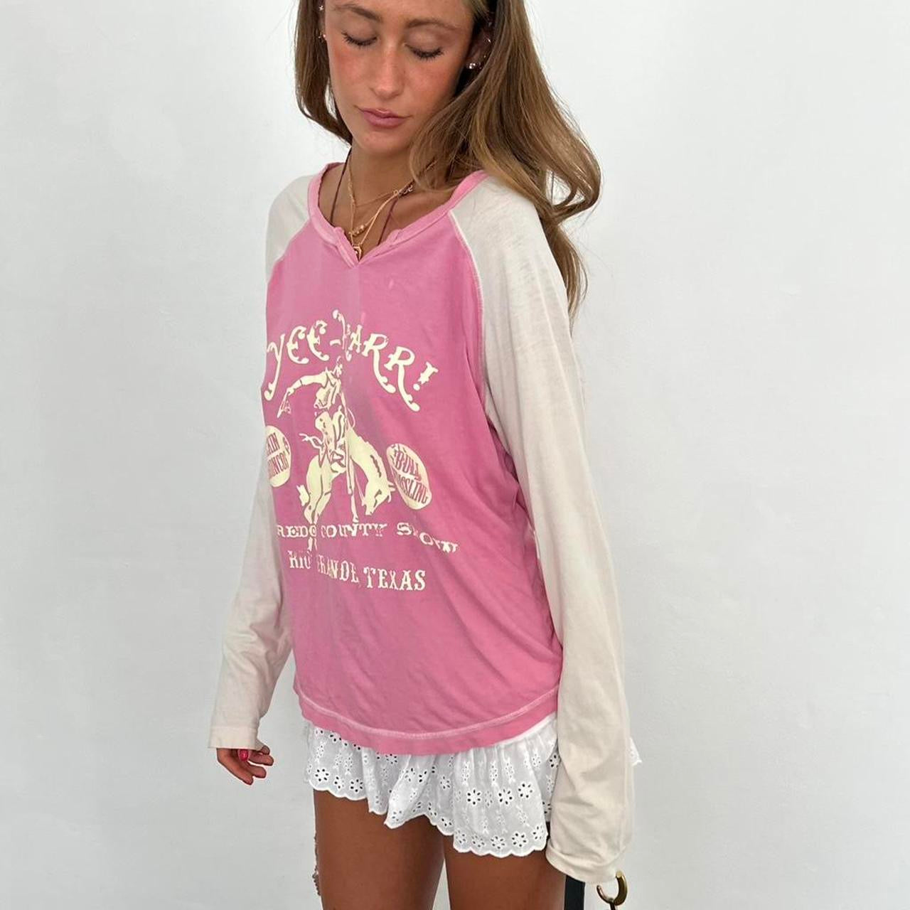 Vintage 2000s Yee-Harr!! pink long sleeve top