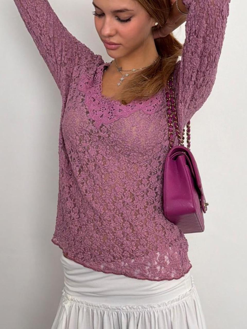 Vintage 00’s pink lace long sleeve top