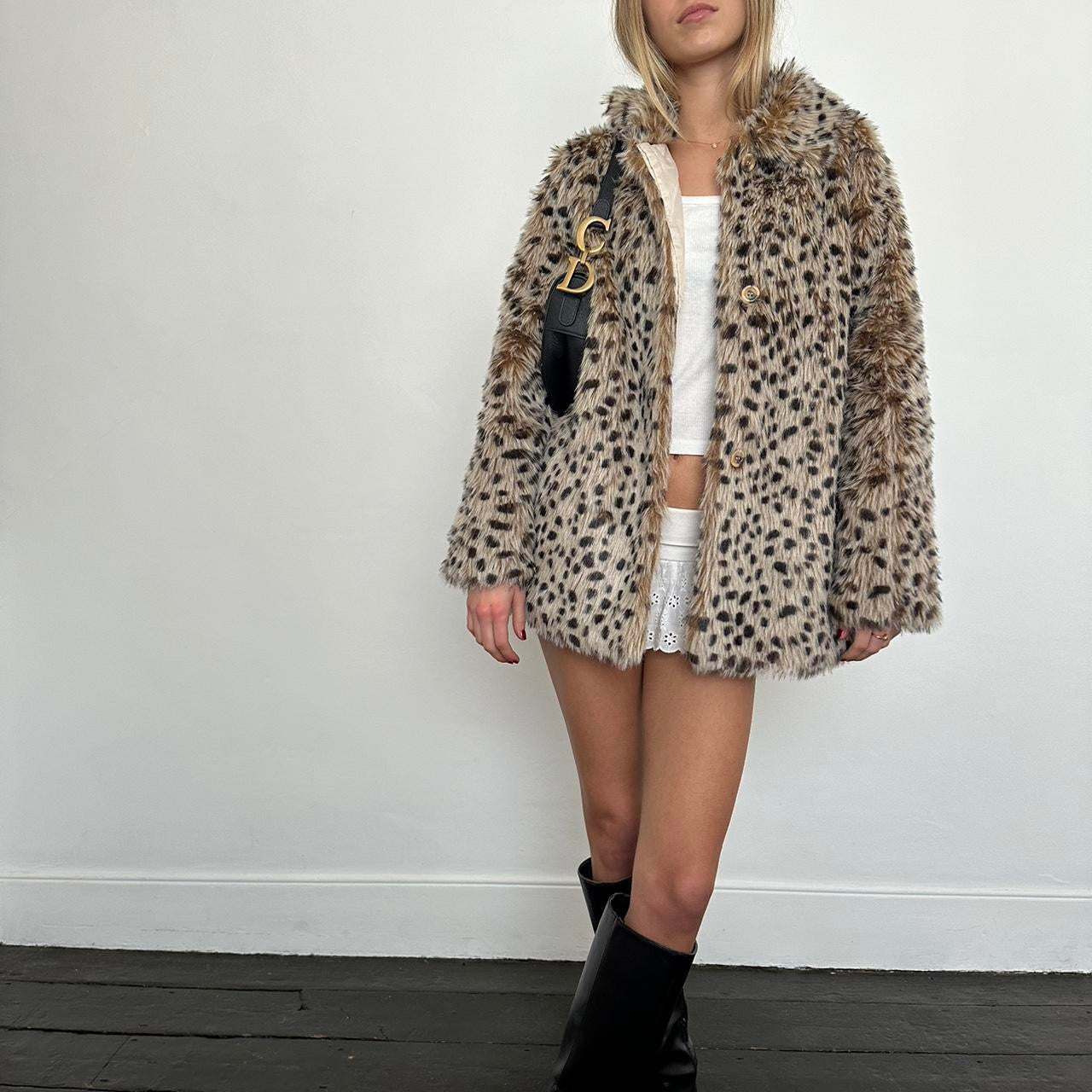 Vintage 2000’s animal print faux fur jacket