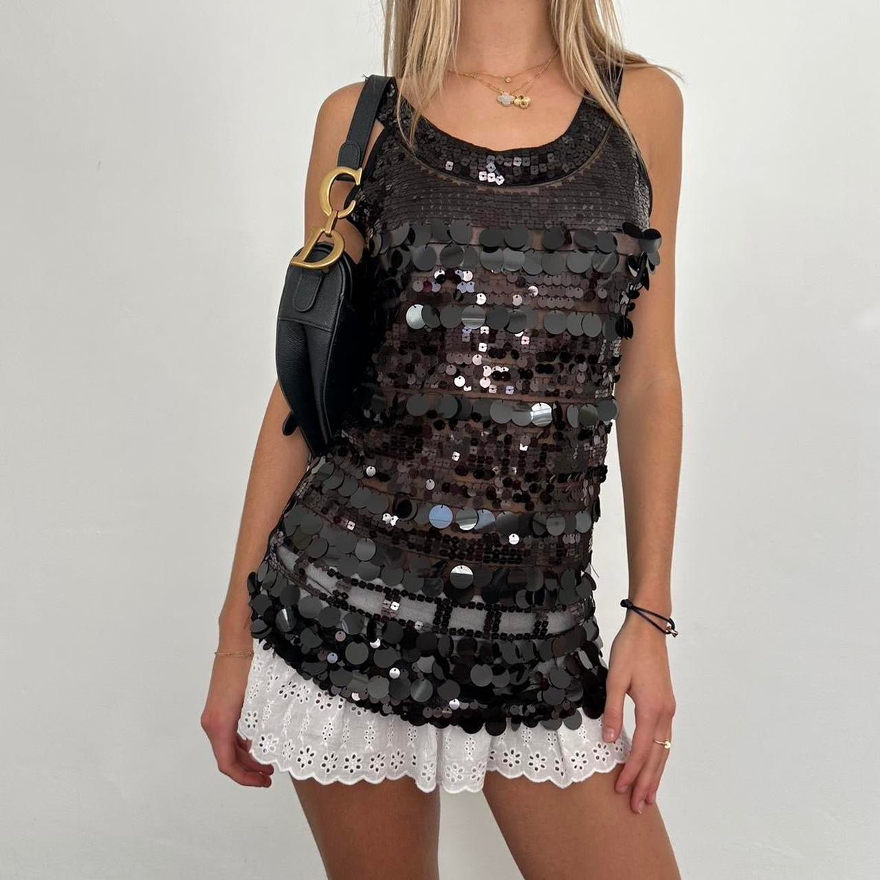 Vintage black sequin top