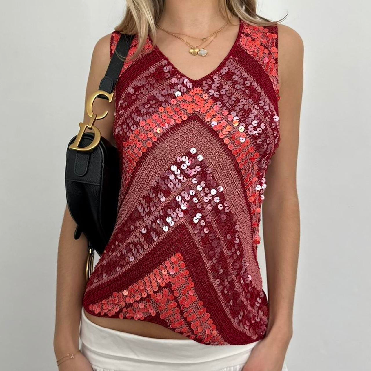 Vintage sequin crochet cami top