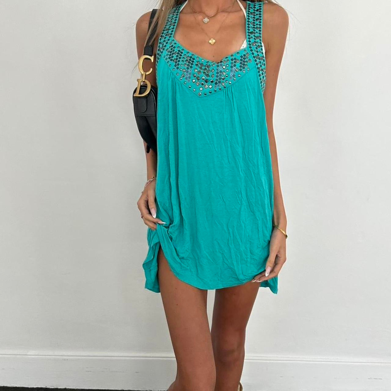 Vintage 90’s blue studded asymmetrical mini dress