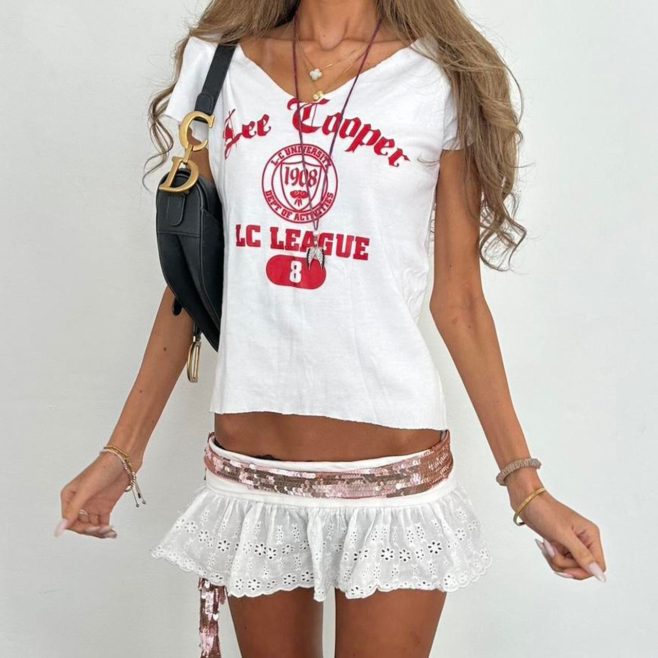 Vintage varsity white baby tee