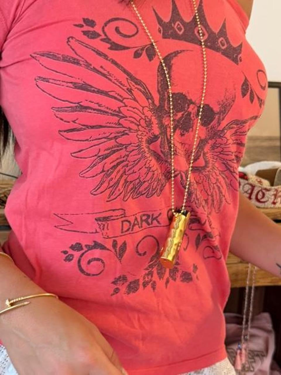 Vintage 00’s pink skull angel wing top